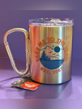 Ozark Trail Stainless Steel Carabiner Mug with Blue and Orange Trail Graphic